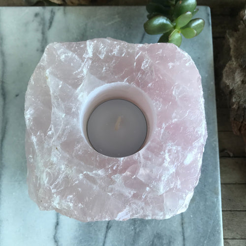 Rose Quartz Chunk Candleholder SKU 21391