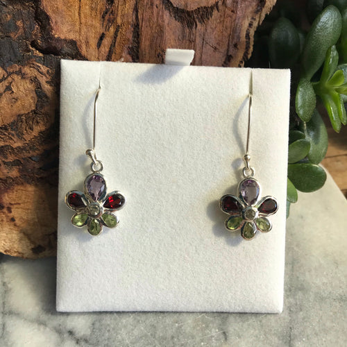 Sterling Silver Floral Gemstone Drop Earrings SKU 14733