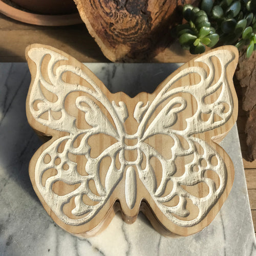 Wooden Butterfly Trinket Box