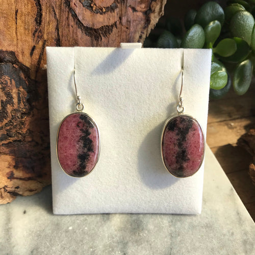 Sterling Silver Rhodonite Drop Earrings SKU 17011