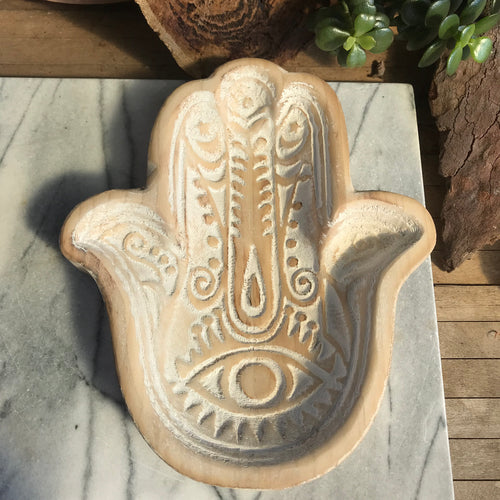 Wooden Hamsa Hand Trinket Bowl