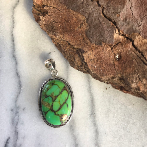 Sterling Silver Green Copper Turquoise Pendant SKU 16992