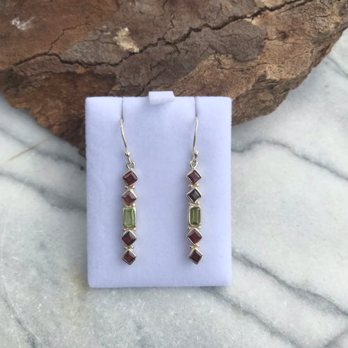 Sterling Silver Garnet and Peridot Drop Earrings SKU 10132GP
