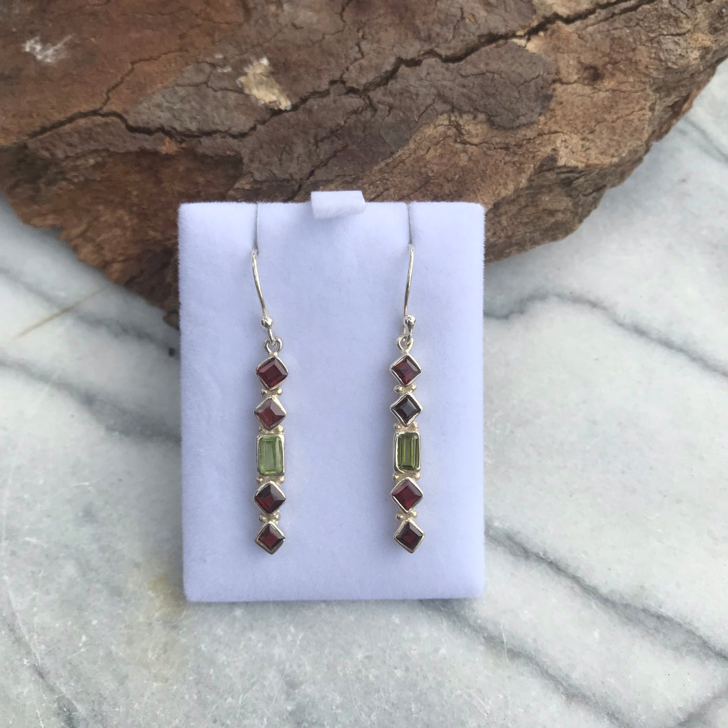 Sterling Silver Garnet and Peridot Drop Earrings SKU 10132GP