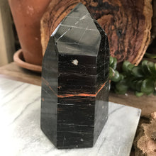 Black Tourmaline and Hematite Point SKU 20692