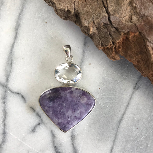 Sterling Silver Lepidolite & Clear Quartz Pendant SKU 21402